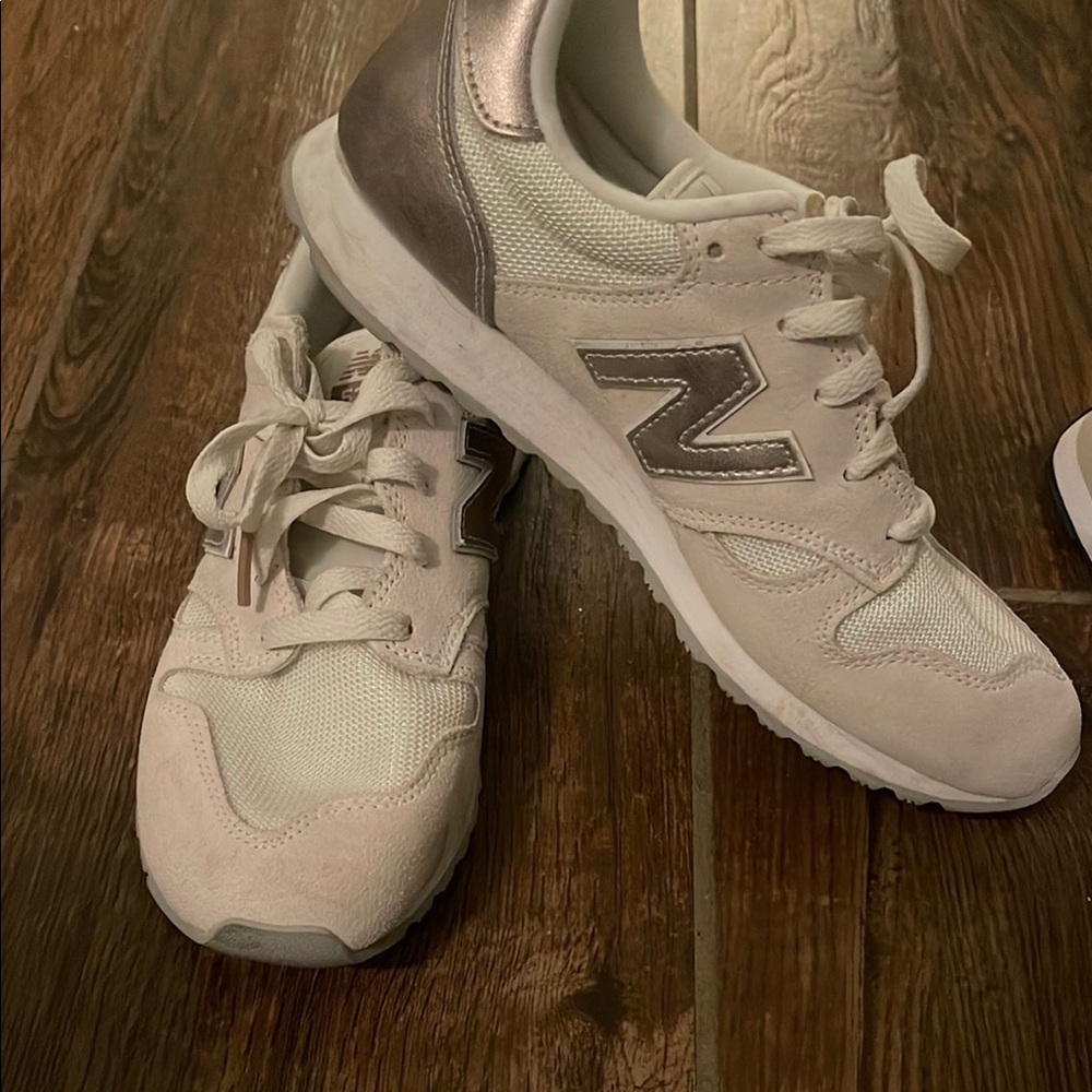 New Balance White and Silver Sneakers